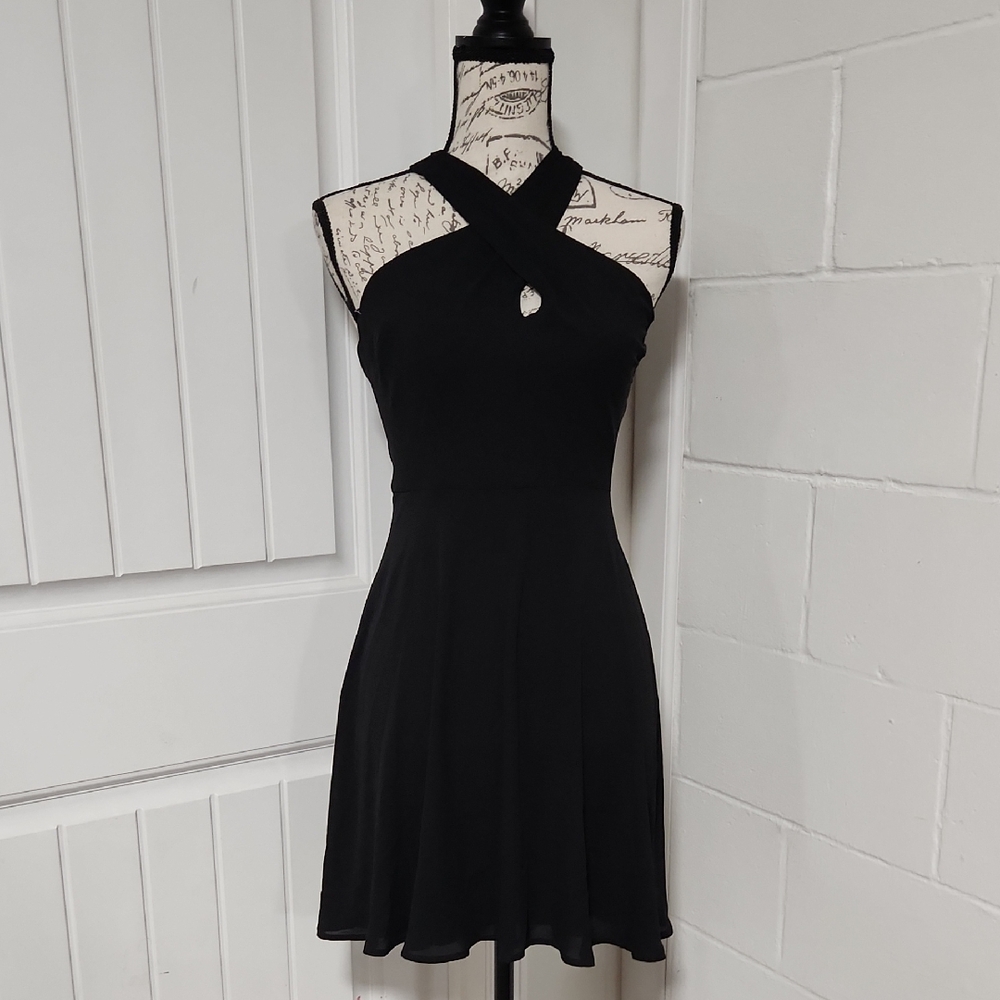 Express Black Cross-Neck Halter Mini Dress LBD EUC Size 2